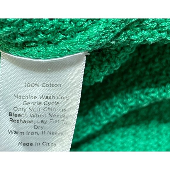 Talbots Knit Sweater Fringe Sleeve Kelly Green Size L Large Cotton V-Neck - Picture 6 of 6